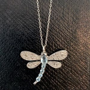 Blue topaz & diamond pavé dragonfly pendant